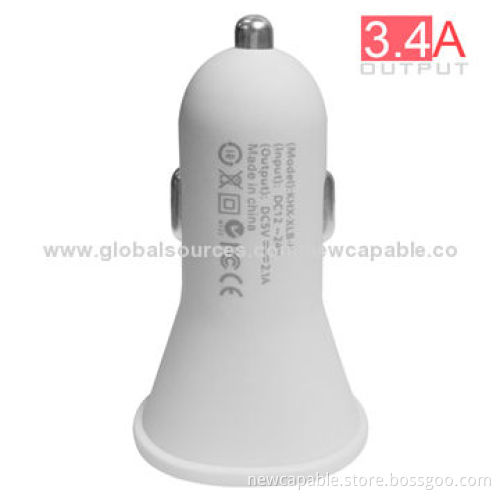 3.4A Big Output Car Charger with Rubber Paint Case, 61 x 36 x 29mm Size